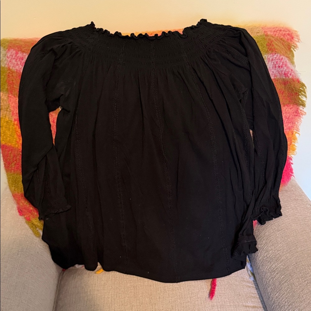 Lauren Ralph Lauren Black Off-Shoulder Smocked Neck Tunic- Like New!!!
